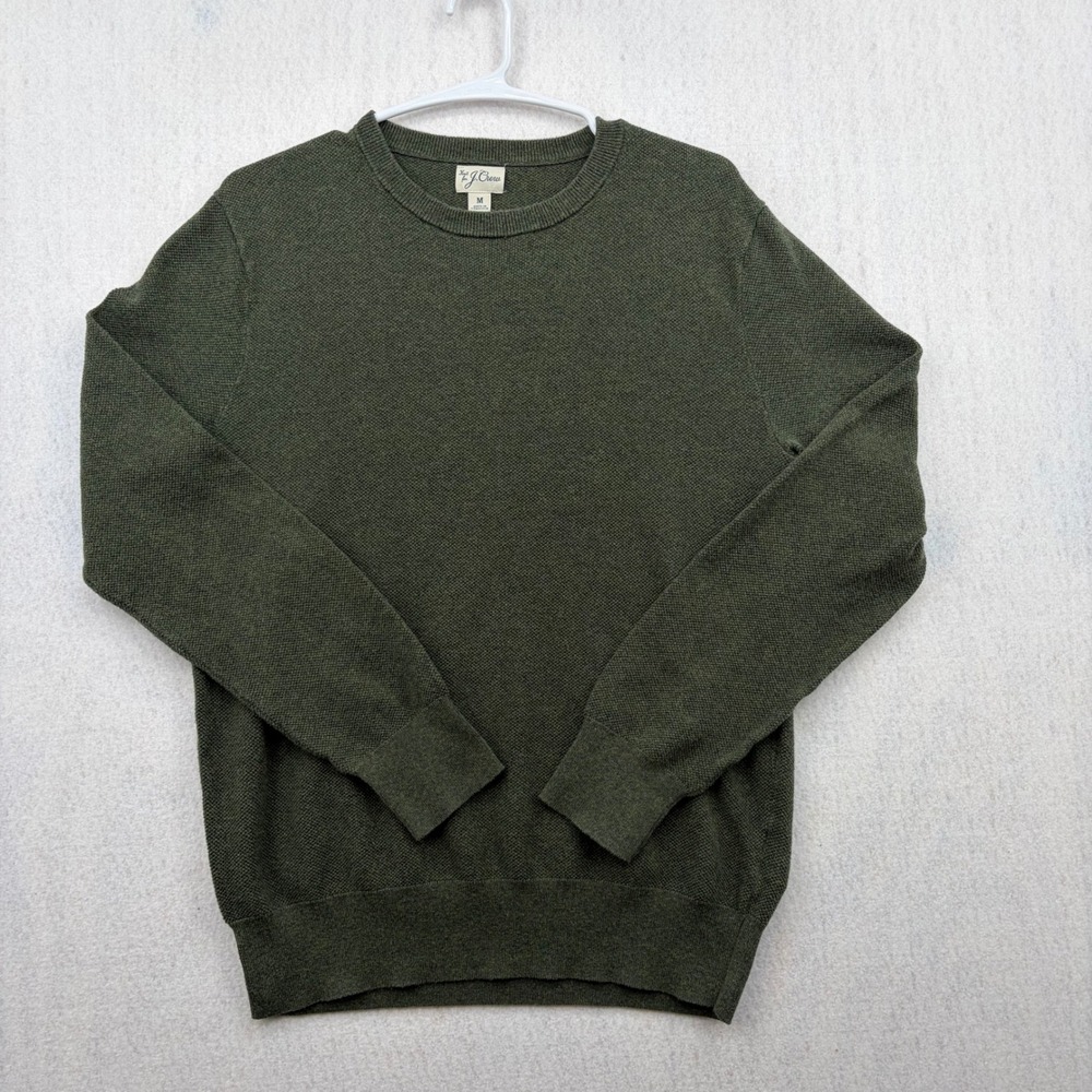 J.Crew Mens Olive Green Cotton Textured Knit Crewneck Sweater Size M